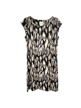 Karin Stevens Women Size 10 Shift Dress Short Sleeve Stretch Pullover Gray Black